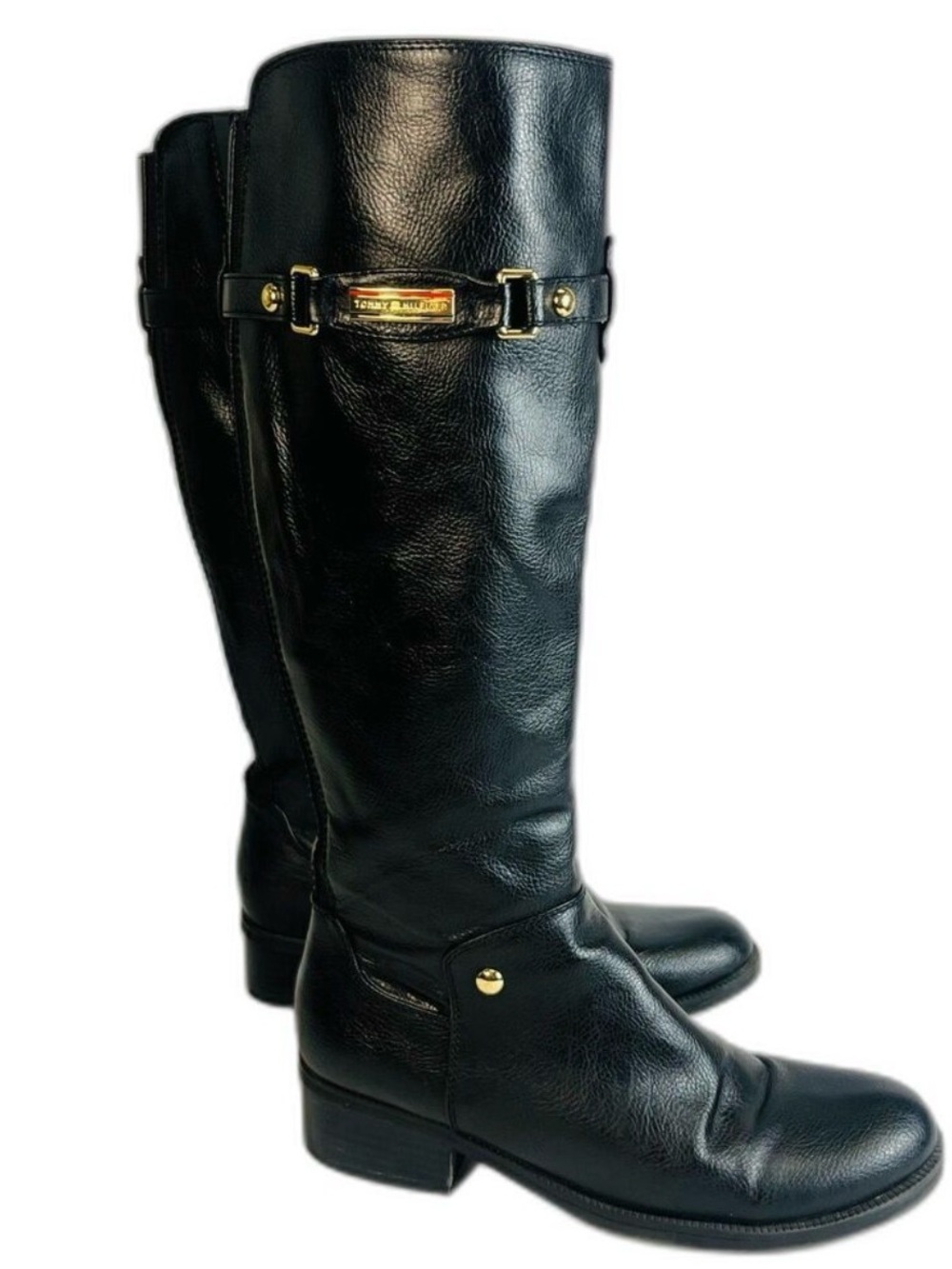 Tommy Hilfiger Black Leather Knee-High Heeled Boots